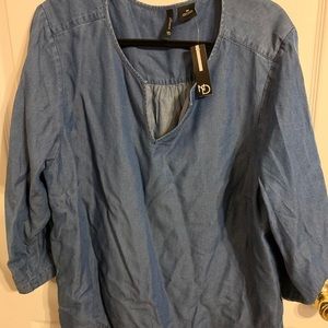 New Directions Curvy Denim Blouse NWT
